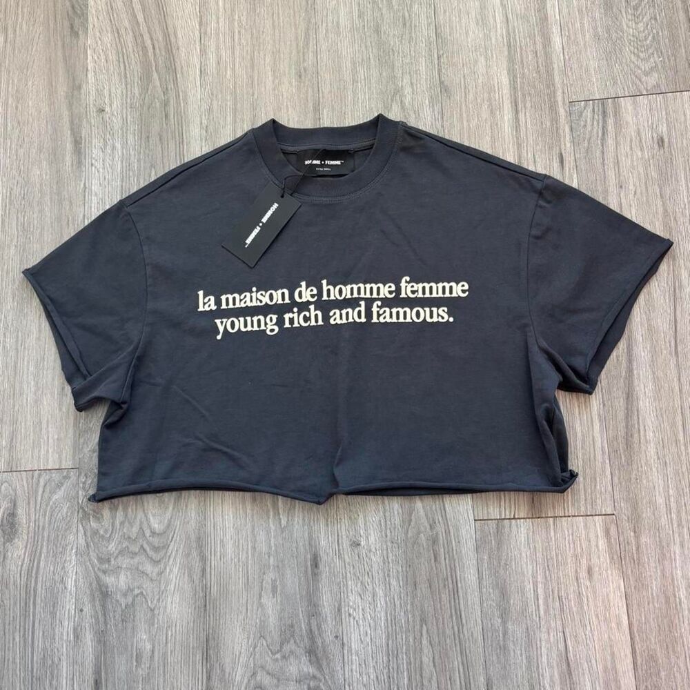 “Young, Rich & Famous” Homme Femme Crop Tee $120 Retail. NWT XS Oversized